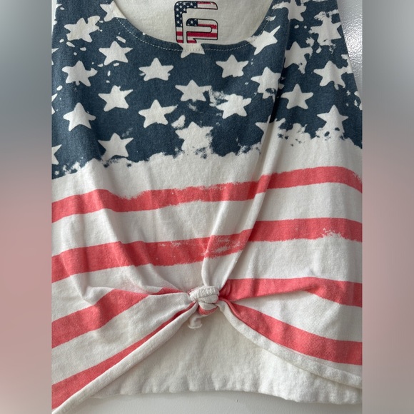 American flag cut off crop top red white & blue casual holiday summer beach M - Picture 9 of 12